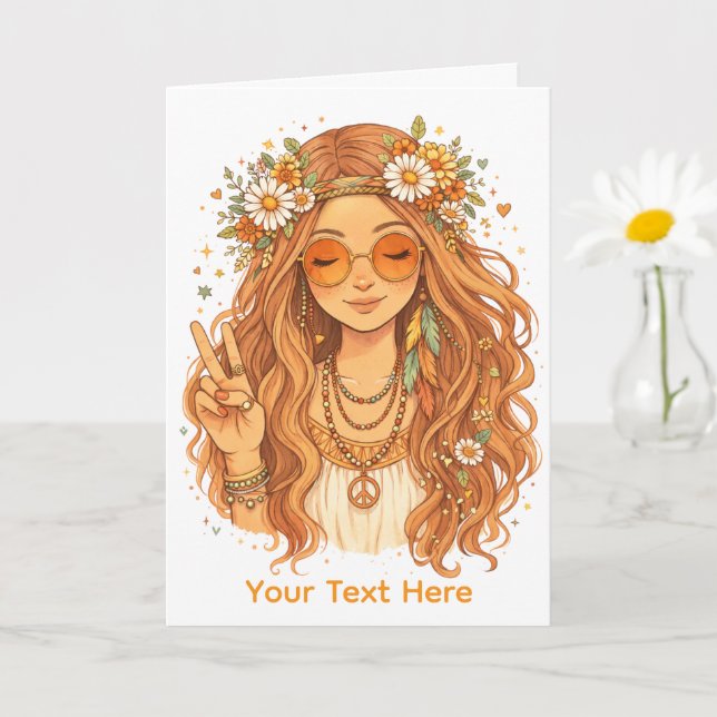 Chica hippie haciendo un gesto de paz Tarjeta de a (Planta pequeña)