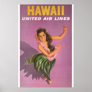 Chica Hula de los 60 de Hawái Póster de viaje de e