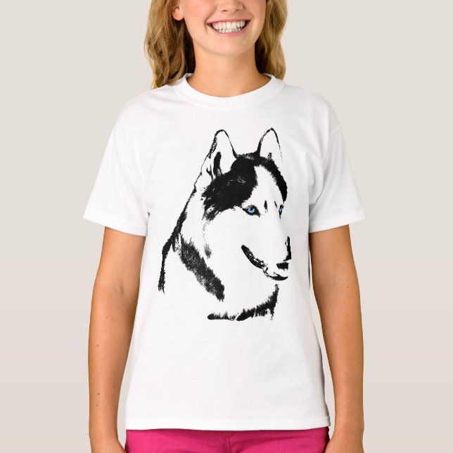 Chica Husky T-Shirt condujo la camiseta de Husky (Anverso)