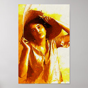 Chica Impresionista con Sombrero de Paja Póster