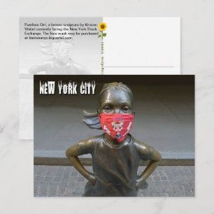 Chica intrépido con máscara bordada, postal NYC - 