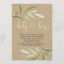 Chica invitación a la ducha niño kraft vegetación 