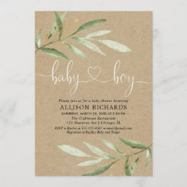 Chica invitación a la ducha niño kraft vegetación