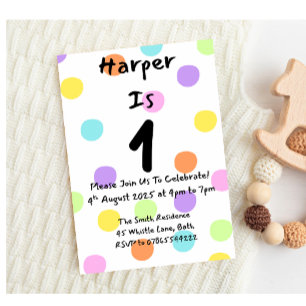 Chica Invitación de cumpleaños Pastel Polka Dot Ki