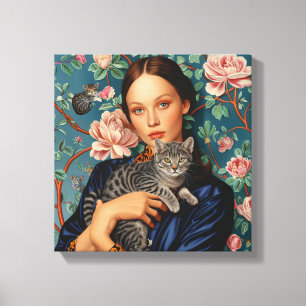 Chica Joven Con Arte Gato Gris