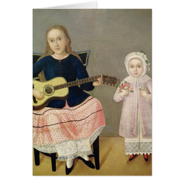 Chica joven con una guitarra y un niño con a (Frente)