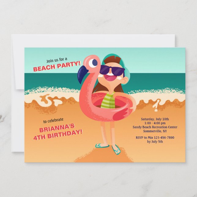 Chica joven en la invitación de la playa (Anverso)