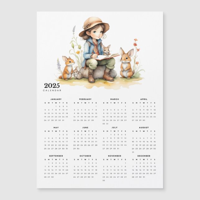 Chica joven lee el calendario magnético de los con (Anverso)