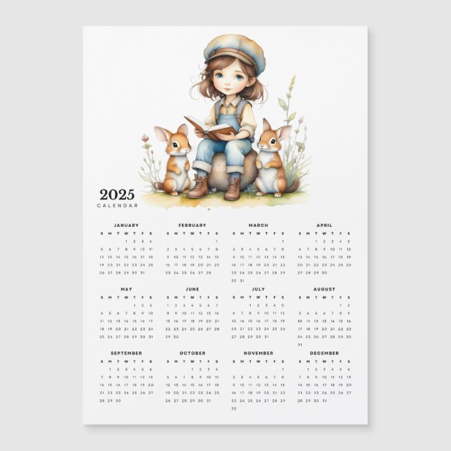 Chica joven lee el calendario magnético de los con (Anverso)
