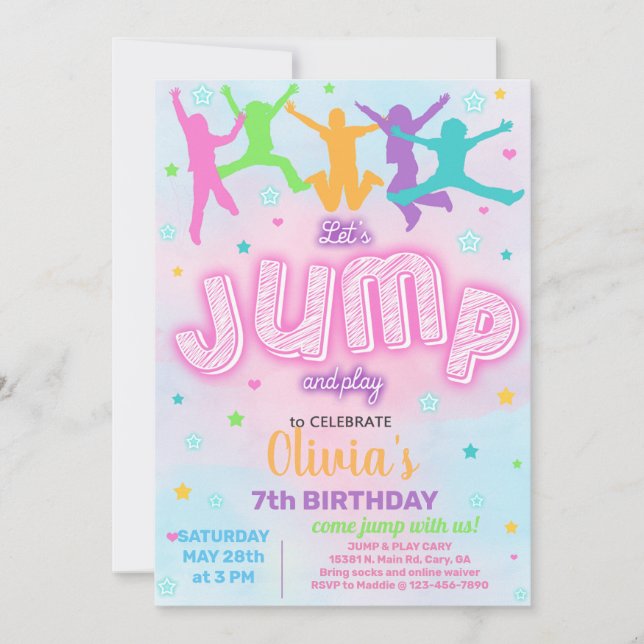Chica JUMP y juegue la invitación de la fiesta de  (Anverso)