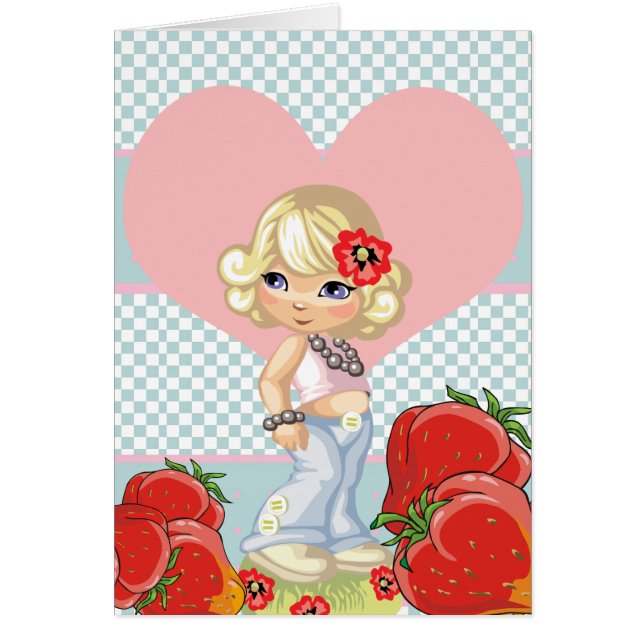 Chica Kawaii con fresas muy lindo (Frente)