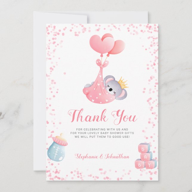 Chica Koala Bear Gracias Tarjeta Baby Shower (Anverso)