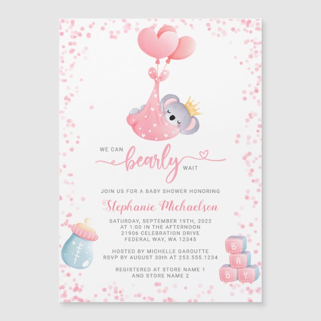 Chica Koala Oso Baby Shower Invitación Magnet (Anverso)