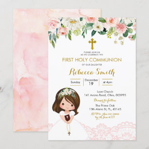 Chica Lace Floral Rosa Invitación a la Primera Com