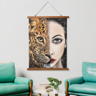 Chica Leopard - Tapiz colgante de emoción - Pintur