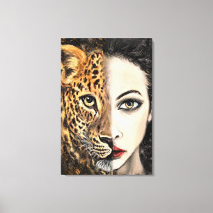 Chica Leopardo - Impresión de Lienzo de Emoción -