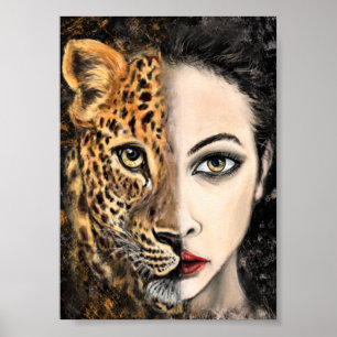 Chica Leopardo - Póster de Emoción - Arte de Pintu