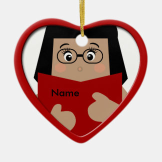 Chica Leyendo Navidades Ornamento Cardíaco 1