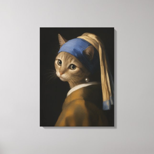 Chica Linda con un Gato de Arete de Perla Arte (Anverso)