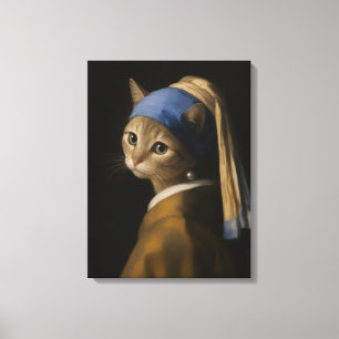 Chica Linda con un Gato de Arete de Perla Arte de
