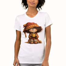 Chica Linda y Acogedora con Camiseta de Café