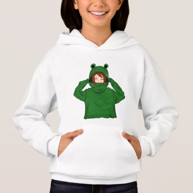 Chica lindo con careta de dibujo de careta de rana (Anverso)