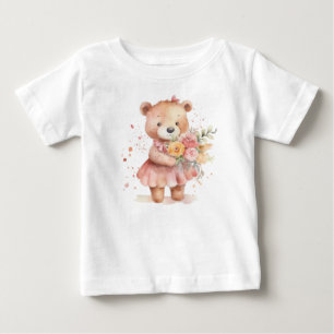 chica lindo oso de peluche camiseta de bebé