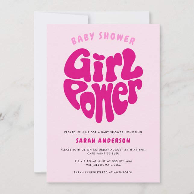 Chica lindo Power Baby Shower con invitación al co (Anverso)