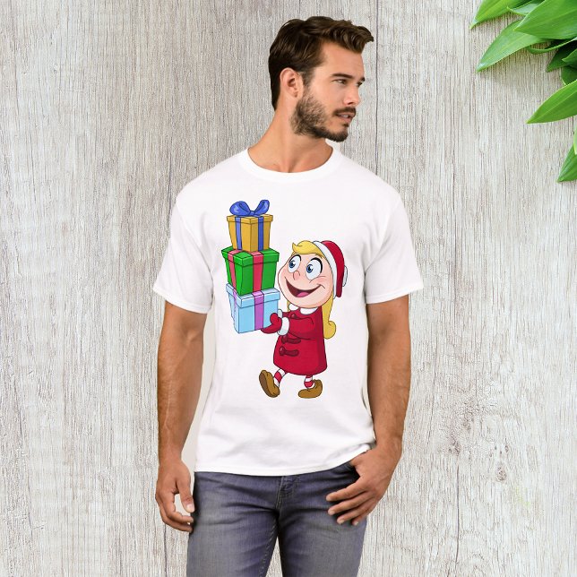 Chica llevando Navidad Presenta camiseta para homb (Subido por el creador)