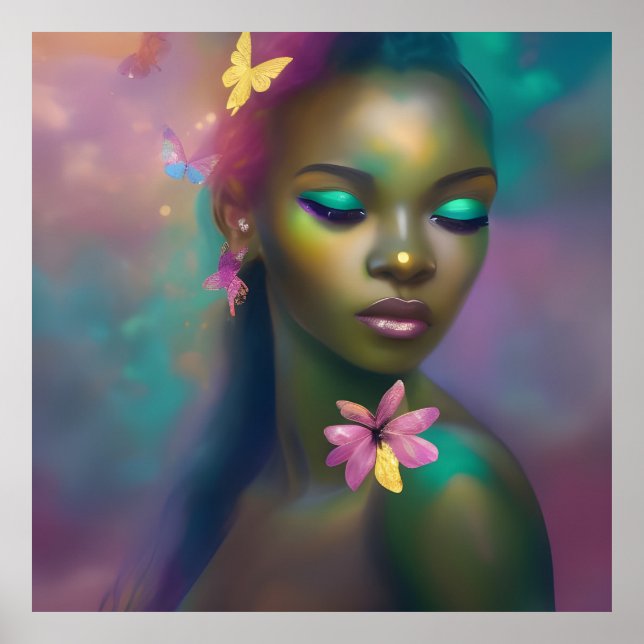 Chica Mariposa Arcoíris Africana Mágica Póster 3 (Frente)