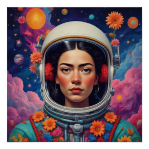 Chica mexicano en el espacio estilo frida Poster b