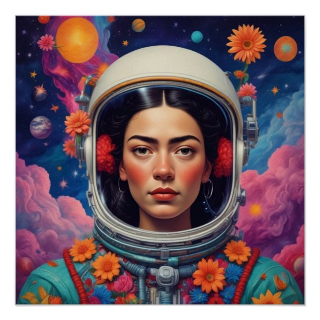 Chica mexicano en el espacio estilo frida Poster b (Anverso)