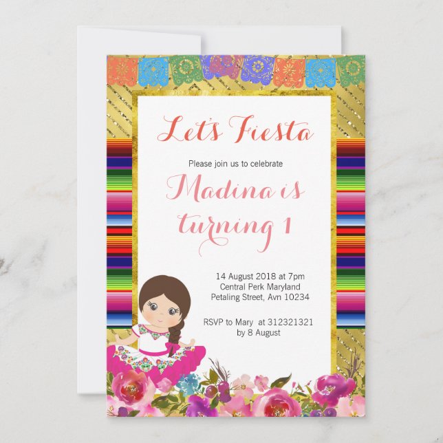 Chica mexicano Invitaciones para el primer cumplea (Anverso)