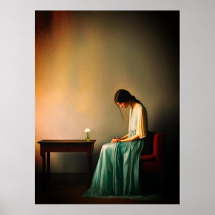 Chica minimalista con arte de pared de flores - Em