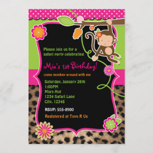 Chica Mono Safari Chic Jungle Invitación Brillante