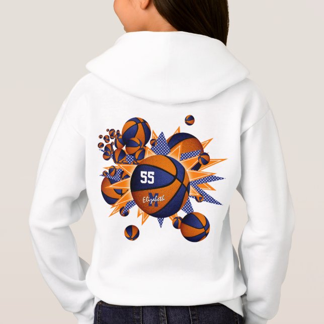 Chica naranja azul personalizado baloncesto (Reverso)