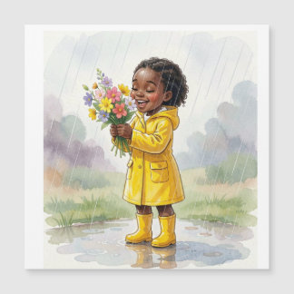 Chica negra en la lluvia sosteniendo flores – Vida
