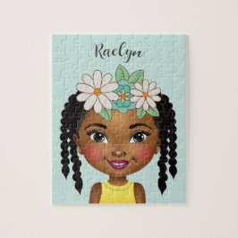 Chica negro con flores rompecabezas personalizados