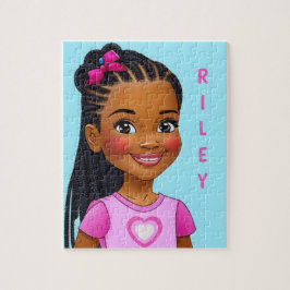 Chica negro con trenzas rompecabezas personalizado