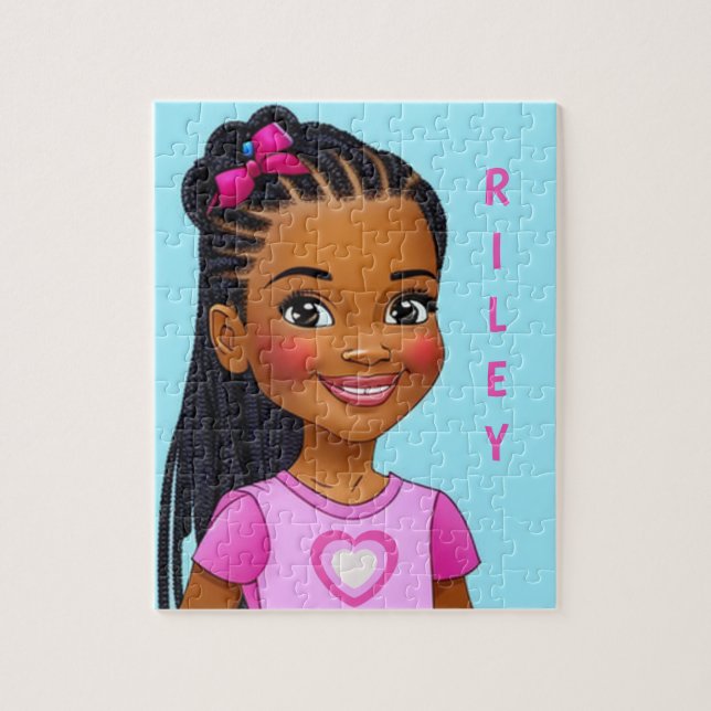 Chica negro con trenzas rompecabezas personalizado (Vertical)