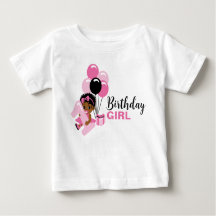 Chica negro primera camiseta de cumpleaños con glo