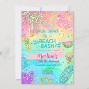 Chica neon beach bash cumpleaños invitación de ver