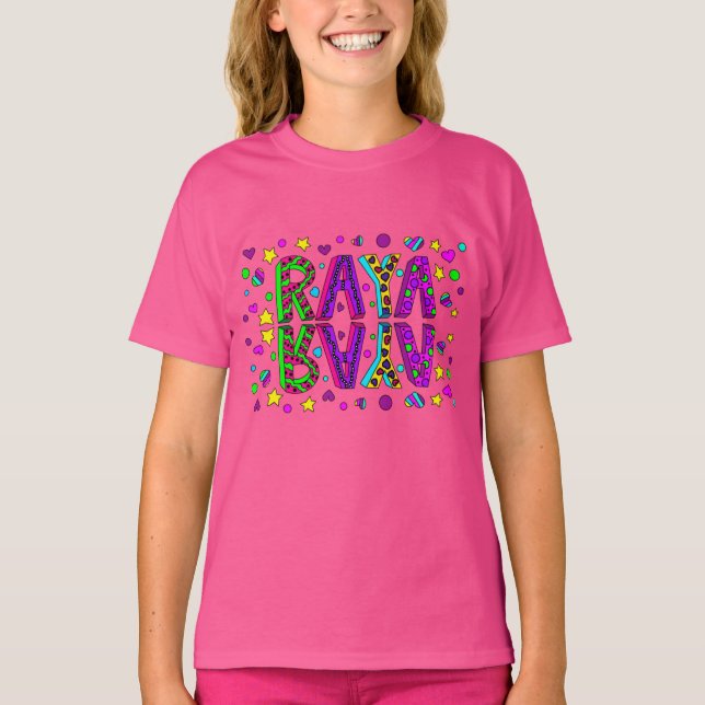 Chica Nombre Estrellas Raya y Corazón Camiseta (Anverso)