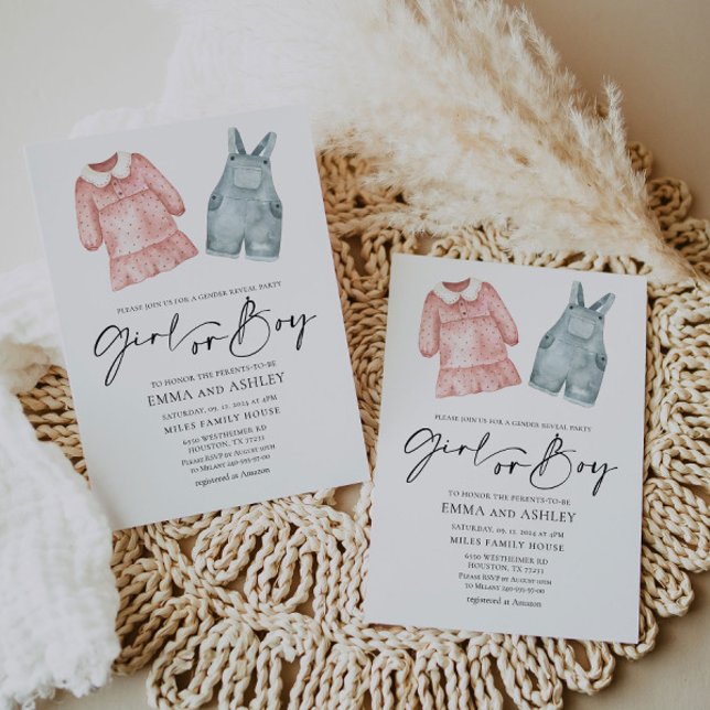 Chica o ropa de niño género revelar invitación (Subido por el creador)