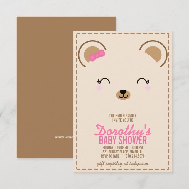 chica osito de peluche invitación BABY SHOWER 2 (Anverso / Reverso)
