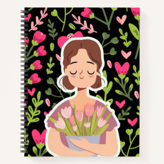 Chica pacífico con flores - Cuaderno floral lindo