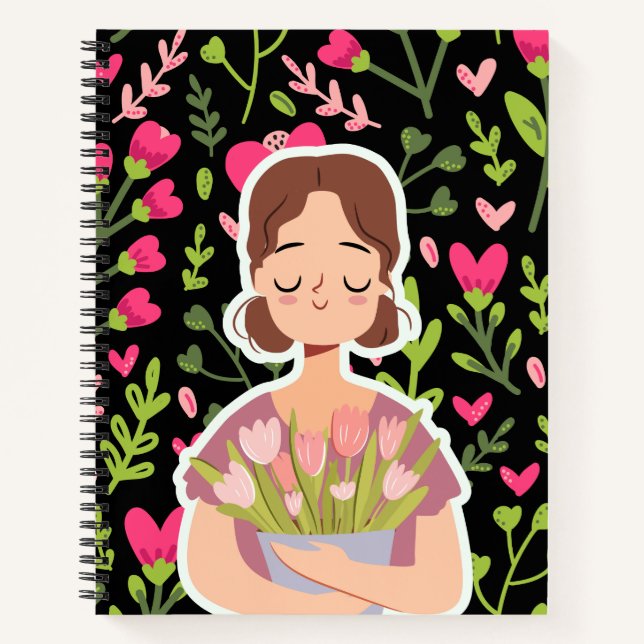 Chica pacífico con flores - Cuaderno floral lindo (Anverso)