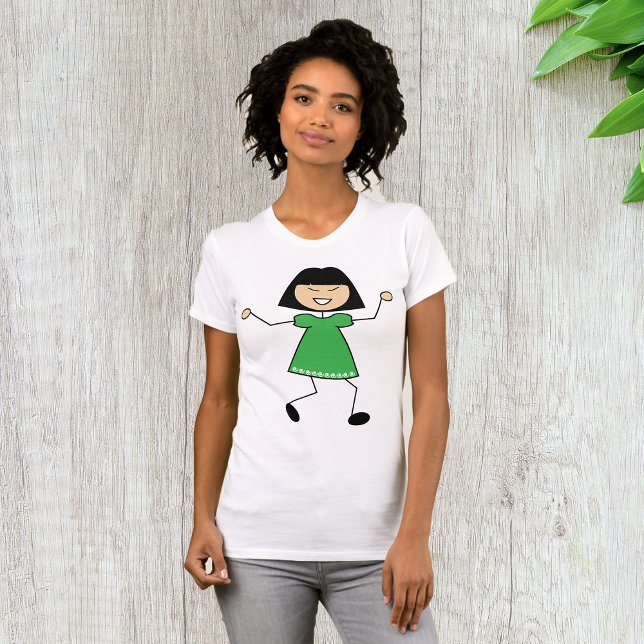Chica Palo Con Vestido Verde Mujer Camiseta (Subido por el creador)