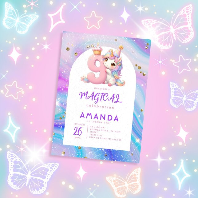 Chica Pastel Cute Unicorn Invitación de cumpleaños (Subido por el creador)