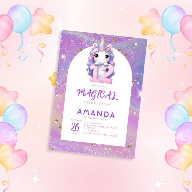 Chica Pastel Cute Unicornio invitación a los 12 añ (Subido por el creador)